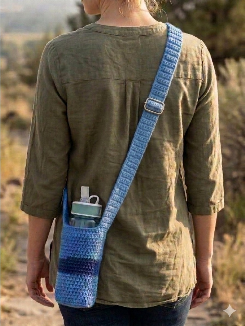 Blue Crochet Water Bottle Crossbody